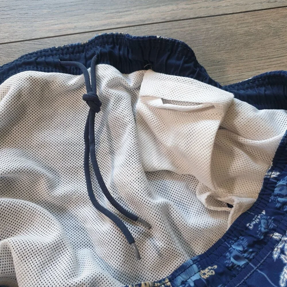 Sand N Sun Men Blue Hawaiian Map Print Swim Trunk L Mesh Liner Pockets Beach 40